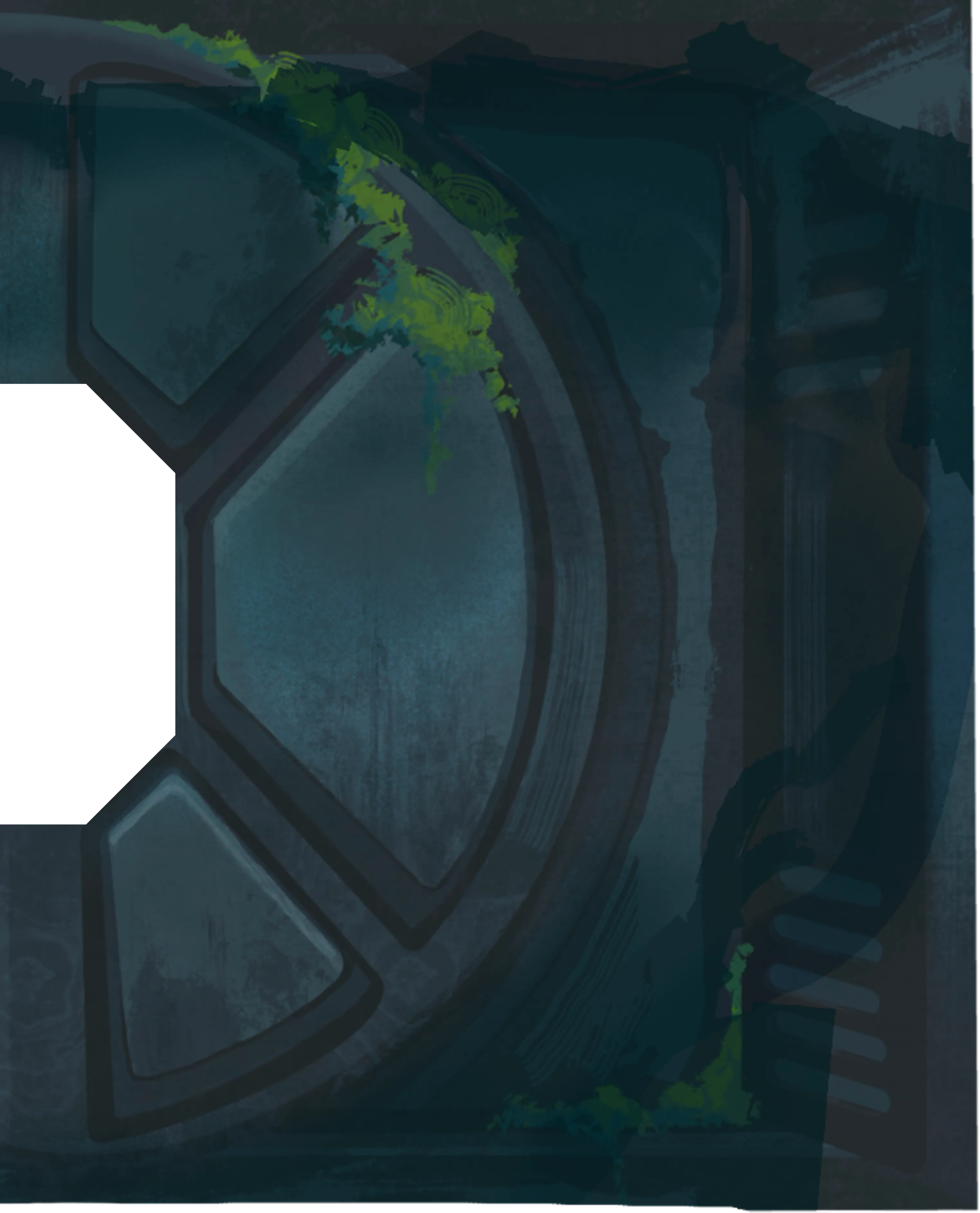 A sealed round door behind the waterfall